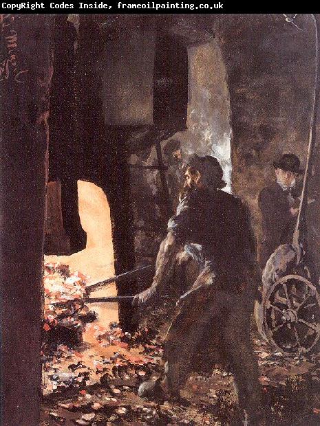 Adolph von Menzel Self-Portrait with Worker near the Steam-hammer